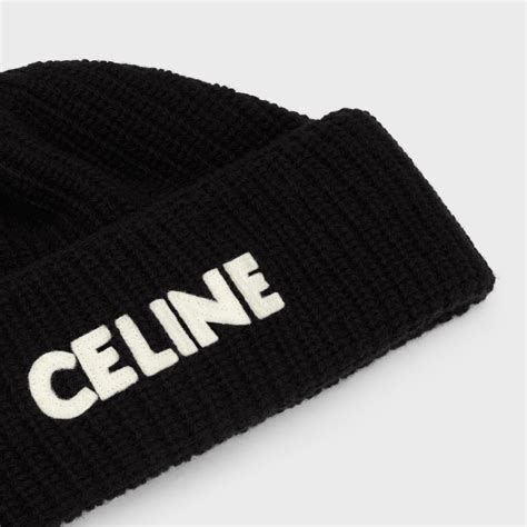 celine beanie in ribbed wool black|Accessories .